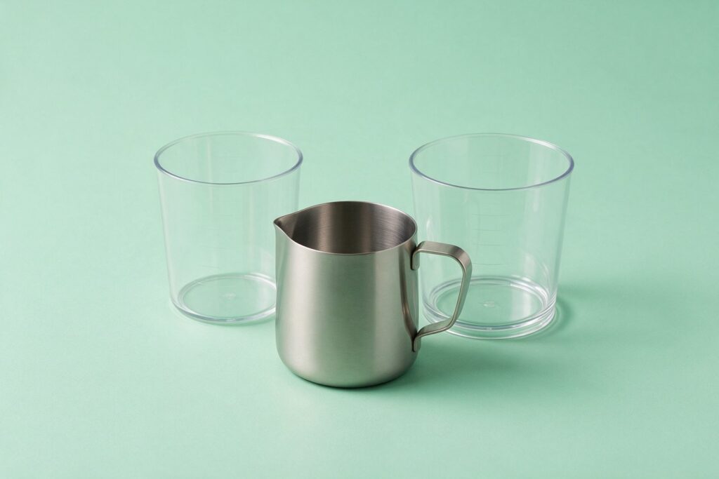 Vasos medidores transparentes y jarra medidora de acero para medir cera y esencias