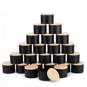Tarro lata negra con tapa color madera - 114 ml