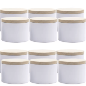 Tarro lata blana con tapa color madera - 227 ml