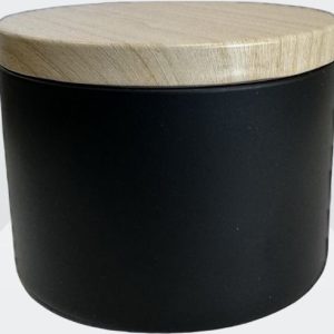 Tarro lata negra con tapa color madera - 227 ml